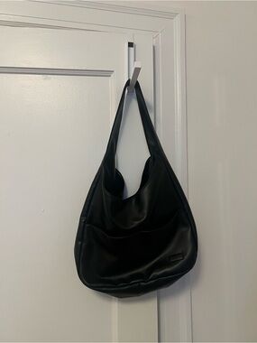 Everyday Black Leather Hobo Bag with Soft Shoulder Strap